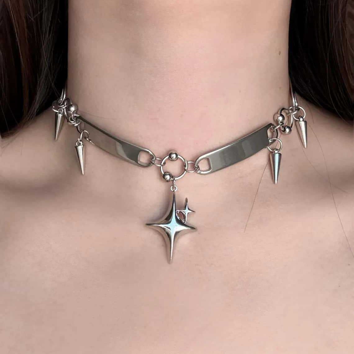 Women'S Accessories Designer - Gargantilla Punk con Estrellas Remachadas, Joyería