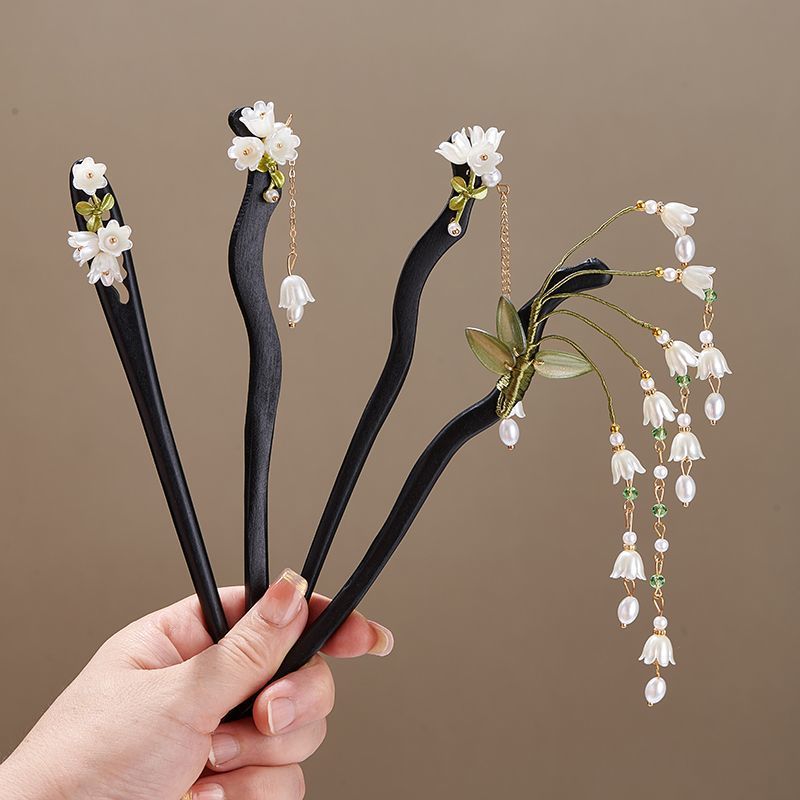 Pearl Hair Pin - Horquilla de madera con flor vintage