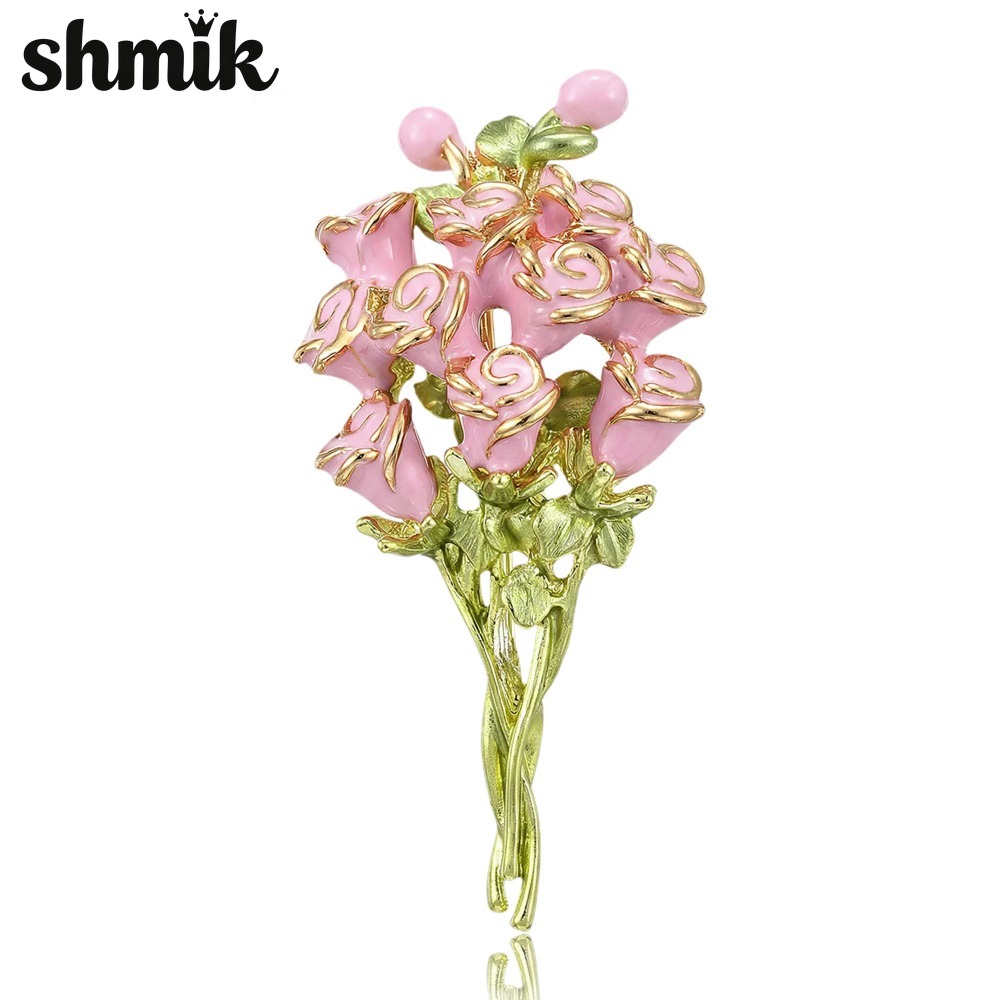 Women Accessories Bouquet - Broches de ramo de rosas esmaltadas